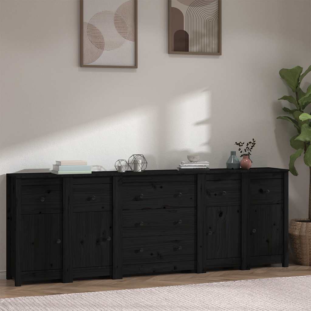 vidaXL Buffet noir 230x35x80 cm Bois de pin massif