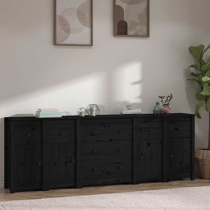 vidaXL Buffet noir 230x35x80 cm Bois de pin massif