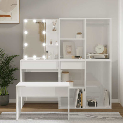 vidaXL Schminktisch-Set mit LED Hochglanz-Weiß Holzwerkstoff