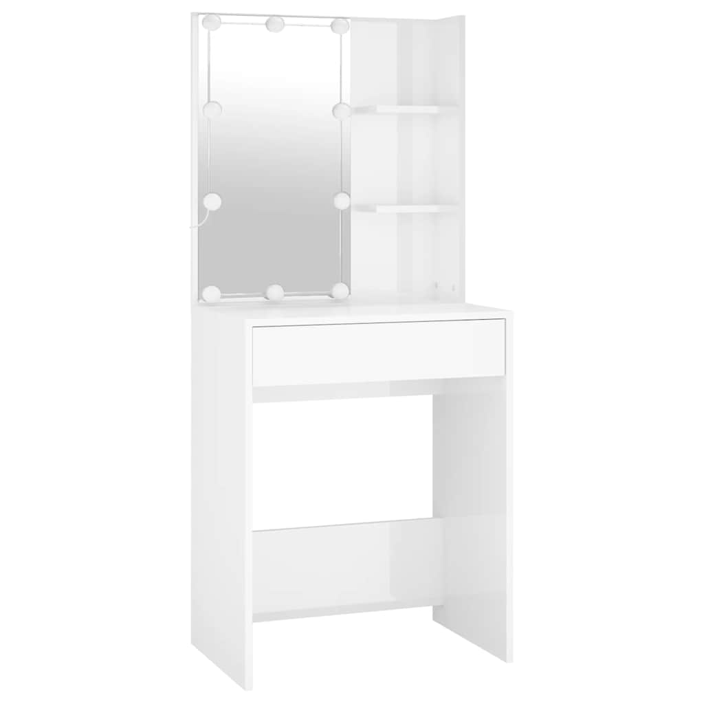 vidaXL Schminktisch-Set mit LED Hochglanz-Weiß Holzwerkstoff