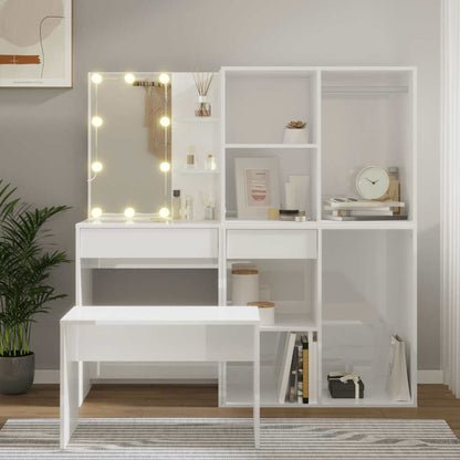 vidaXL Schminktisch-Set mit LED Hochglanz-Weiß Holzwerkstoff