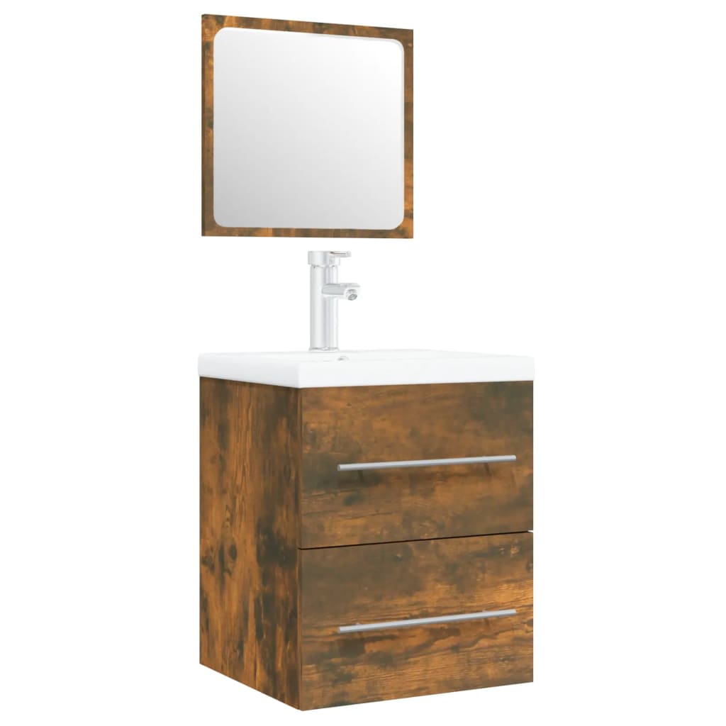 vidaXL Meuble sous-lavabo avec lavabo intégré Chêne fumé Bois d'ingénierie