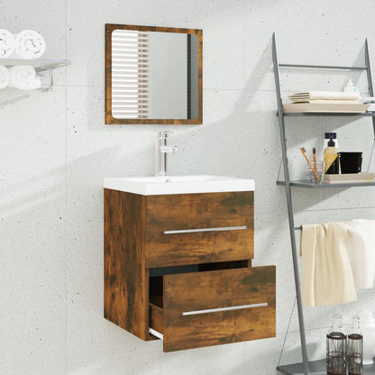 vidaXL Meuble sous-lavabo avec lavabo intégré Chêne fumé Bois d'ingénierie