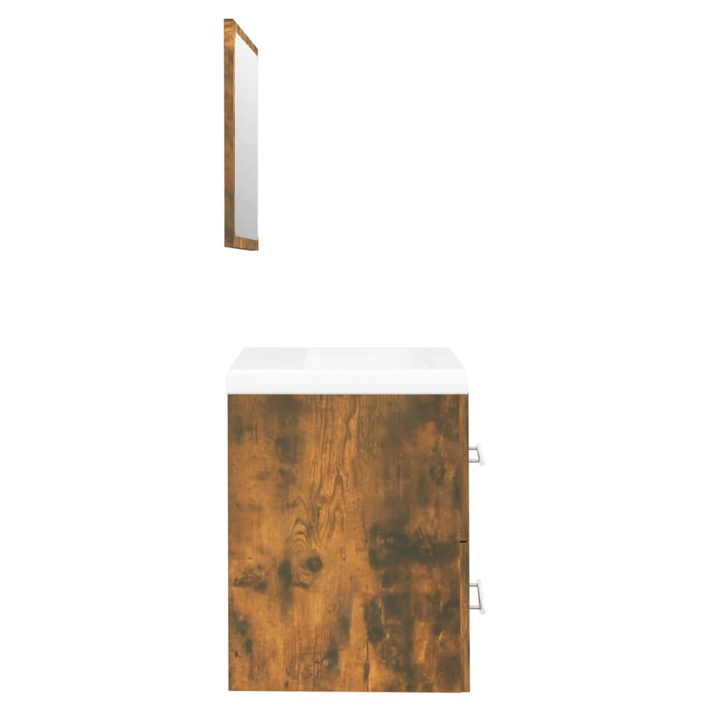 vidaXL Meuble sous-lavabo avec lavabo intégré Chêne fumé Bois d'ingénierie