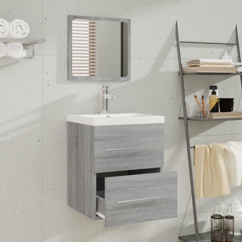 vidaXL Waschbeckenschrank mit Einbaubecken Grau Sonoma Holzwerkstoff