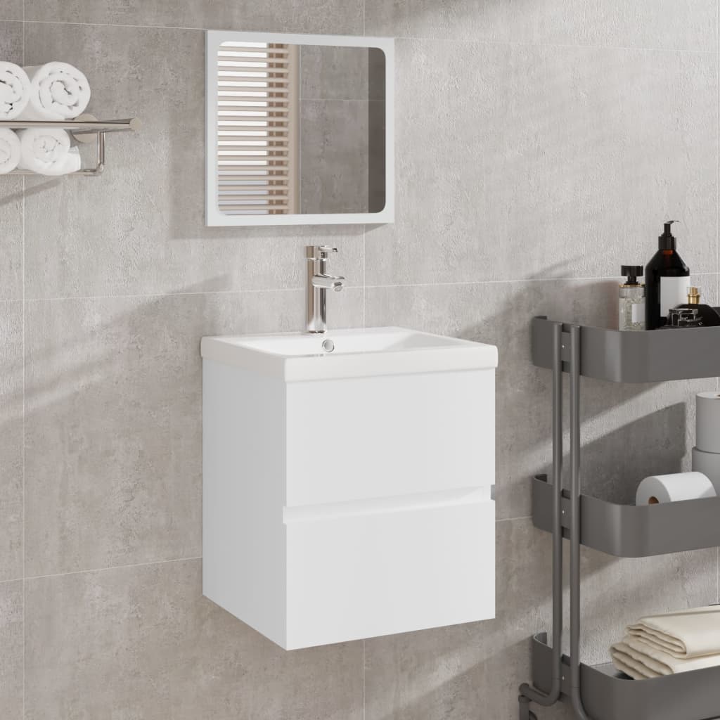 vidaXL Meuble sous-lavabo avec lavabo et miroir blanc