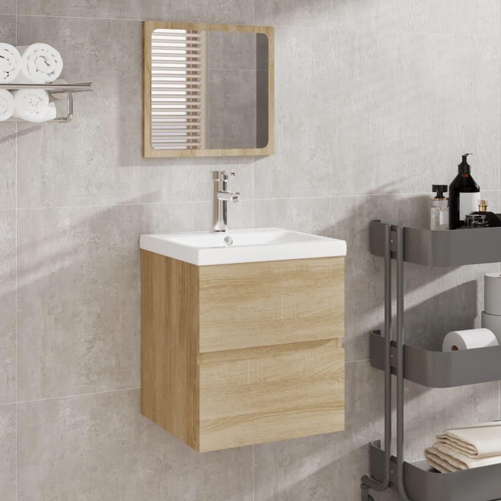 Meuble sous-vasque avec lavabo et miroir vidaXL Chêne Sonoma