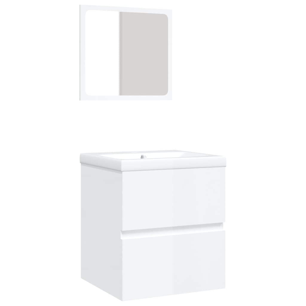 vidaXL Meuble sous lavabo avec lavabo Miroir Blanc Brillant