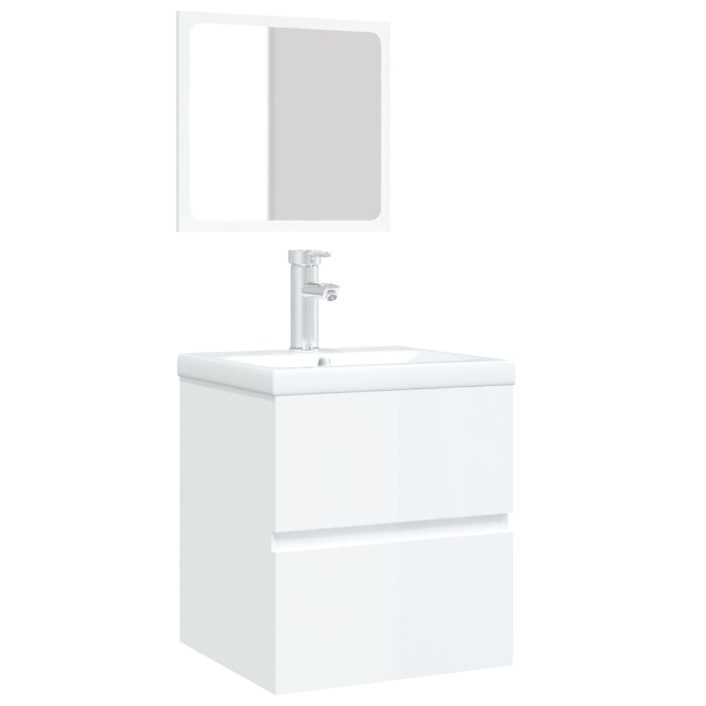 vidaXL Meuble sous lavabo avec lavabo Miroir Blanc Brillant