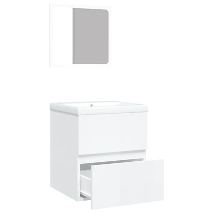 vidaXL Meuble sous lavabo avec lavabo Miroir Blanc Brillant