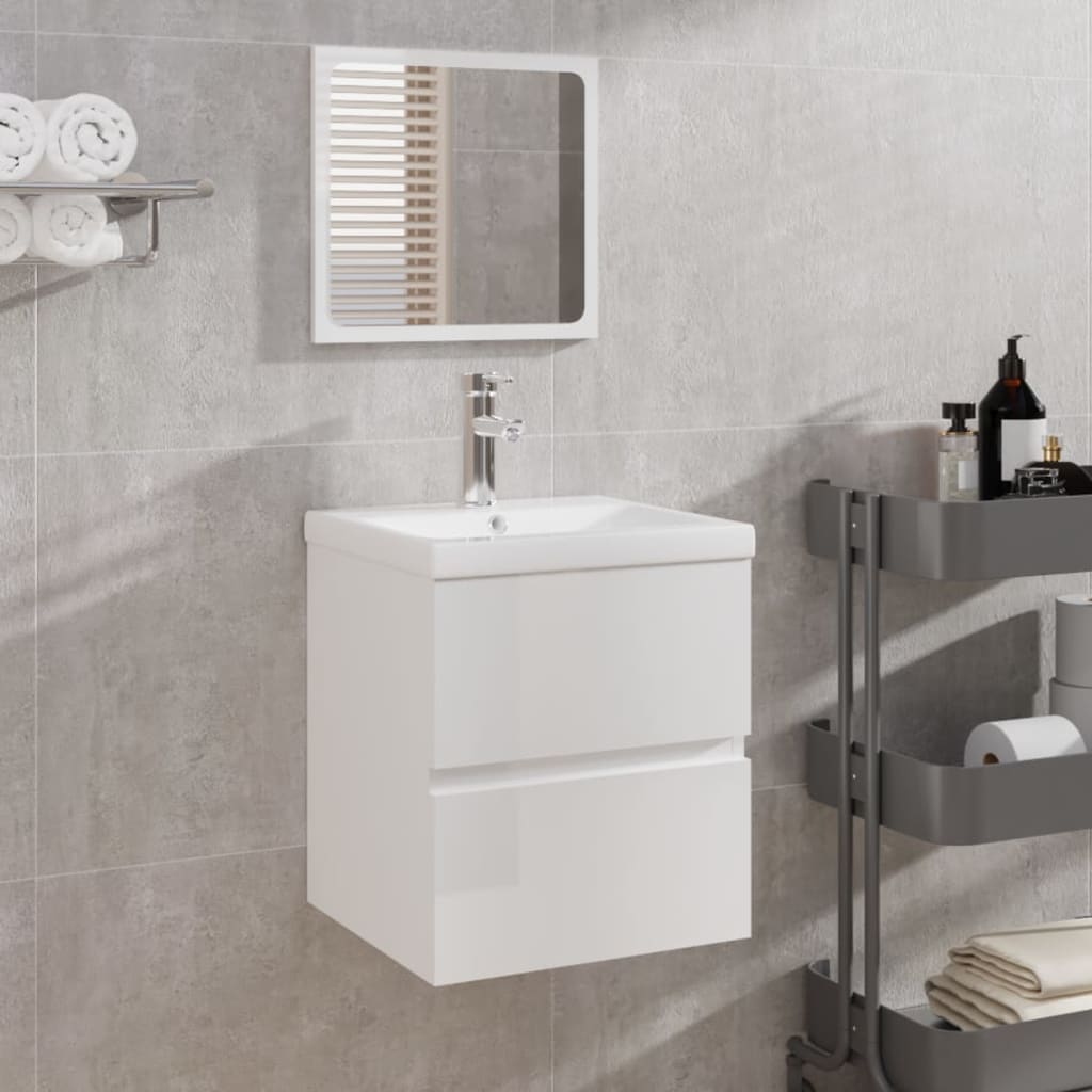 vidaXL Meuble sous lavabo avec lavabo Miroir Blanc Brillant