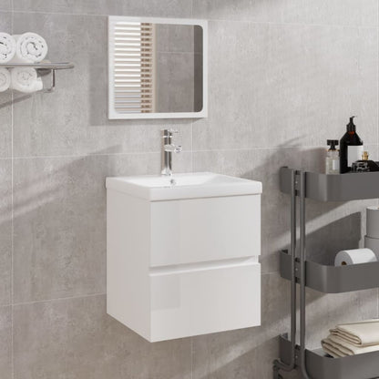 vidaXL Meuble sous lavabo avec lavabo Miroir Blanc Brillant