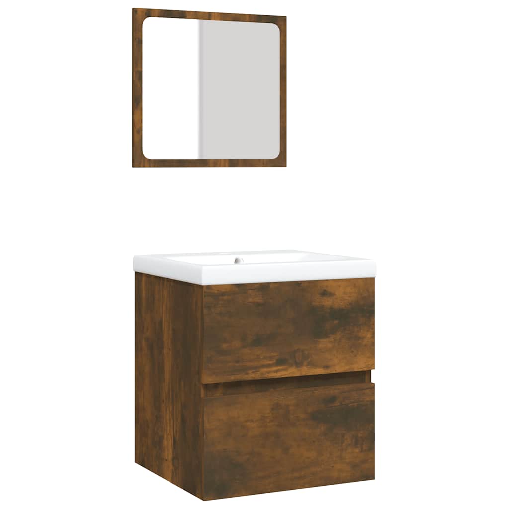 vidaXL Meuble de salle de bain avec lavabo et miroir Chêne fumé