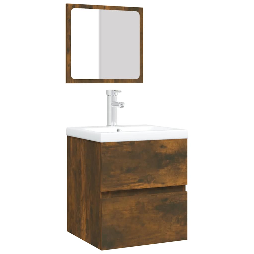 vidaXL Meuble de salle de bain avec lavabo et miroir Chêne fumé