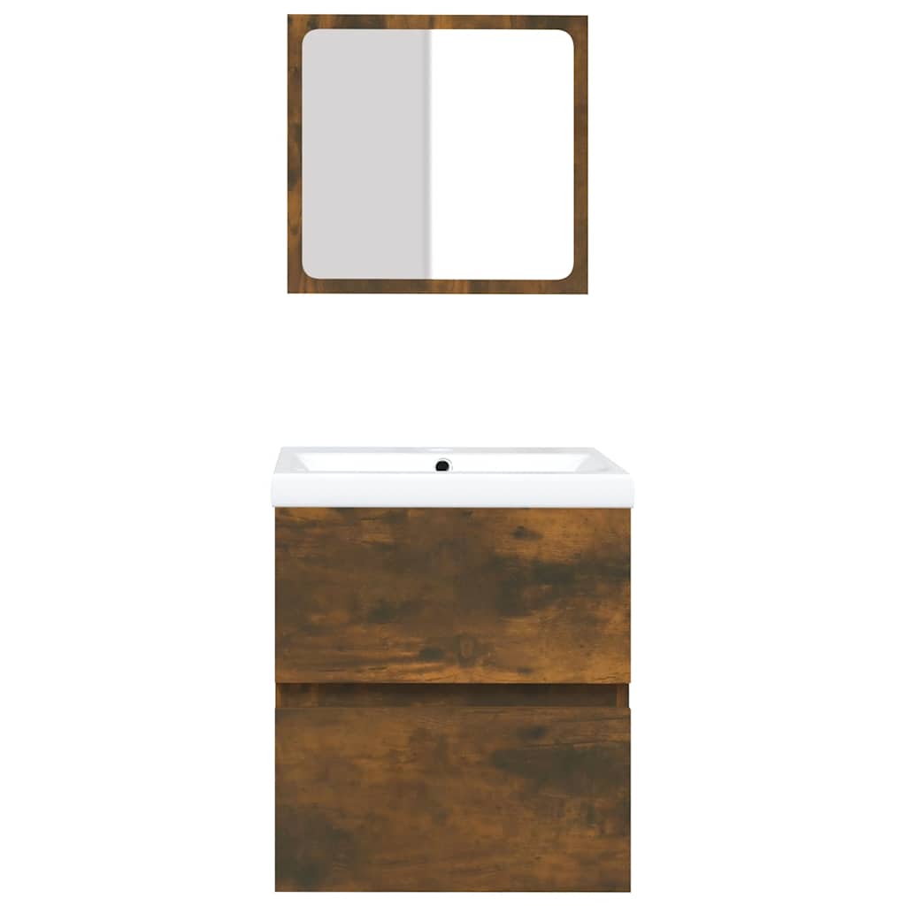 vidaXL Meuble de salle de bain avec lavabo et miroir Chêne fumé