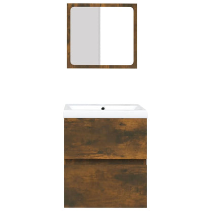 vidaXL Meuble de salle de bain avec lavabo et miroir Chêne fumé