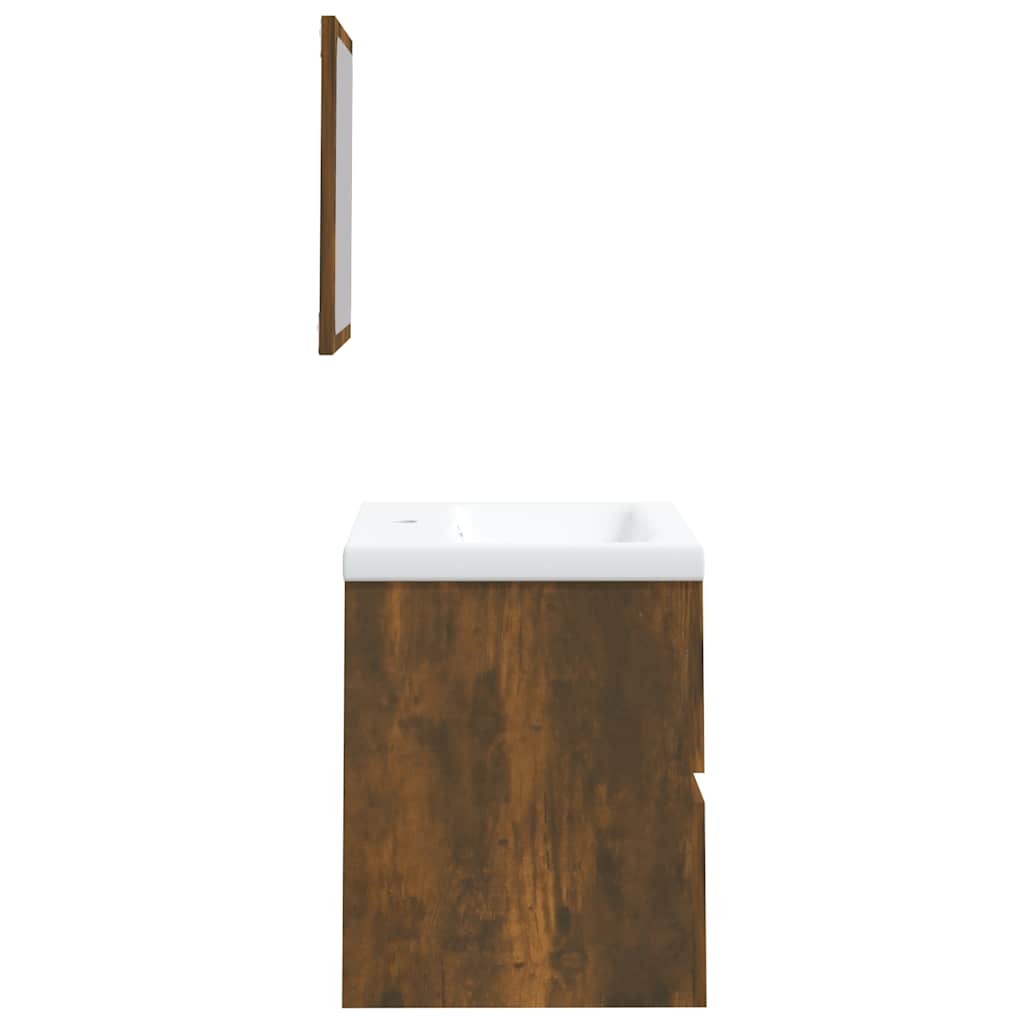 vidaXL Meuble de salle de bain avec lavabo et miroir Chêne fumé