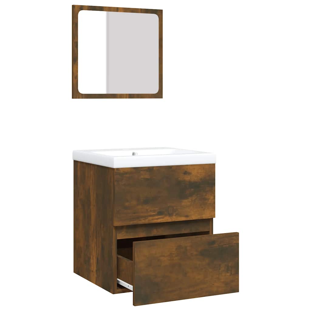vidaXL Meuble de salle de bain avec lavabo et miroir Chêne fumé