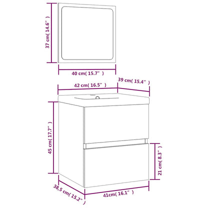 vidaXL Meuble de salle de bain avec lavabo et miroir Chêne fumé