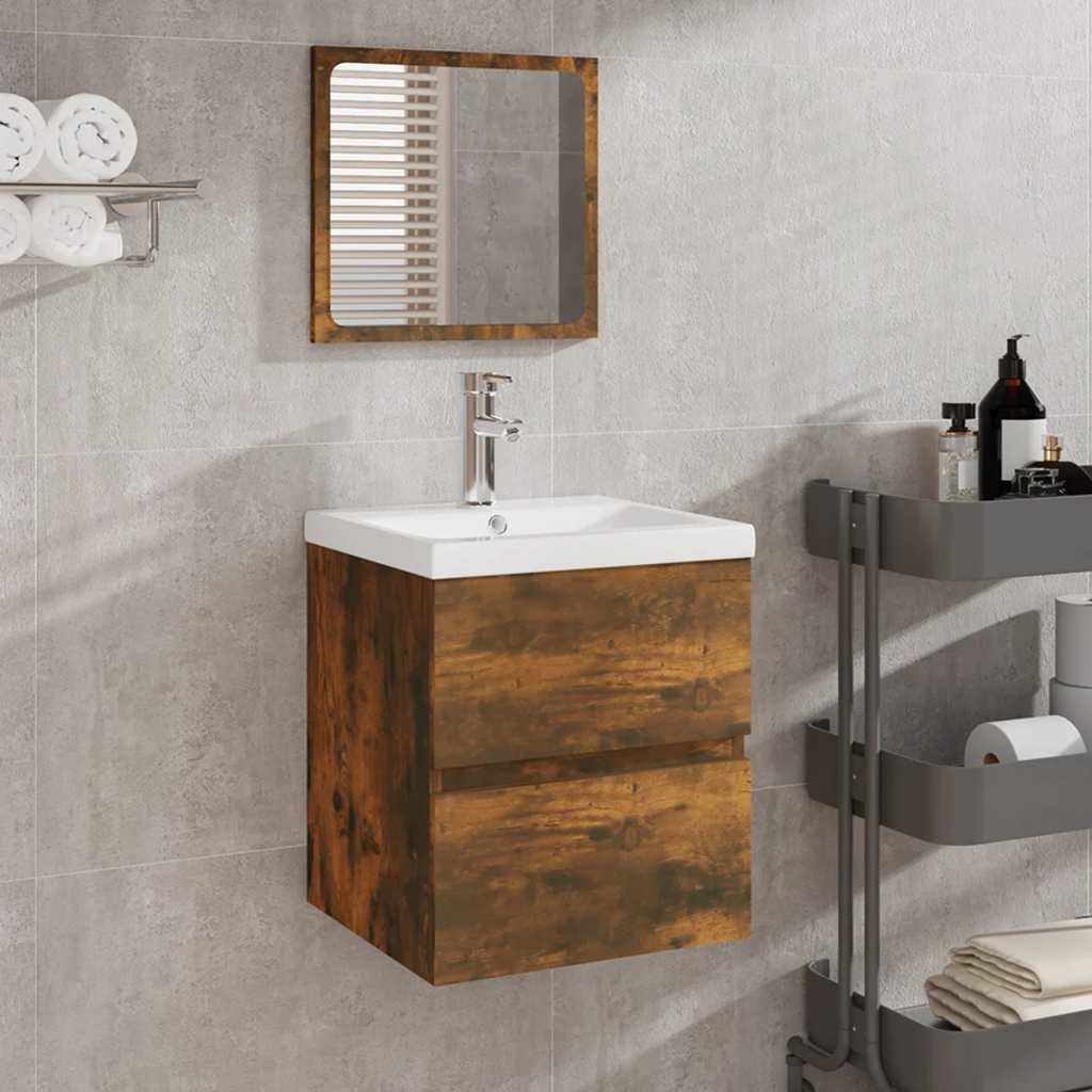 vidaXL Meuble de salle de bain avec lavabo et miroir Chêne fumé