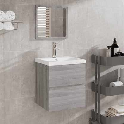 vidaXL Meuble sous-vasque avec lavabo et miroir Gris Sonoma