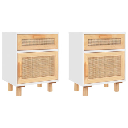 vidaXL Tables de chevet 2 pcs Blanc Bois de pin massif et rotin naturel