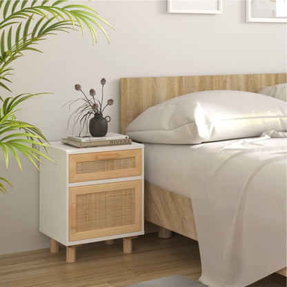 vidaXL Tables de chevet 2 pcs Blanc Bois de pin massif et rotin naturel