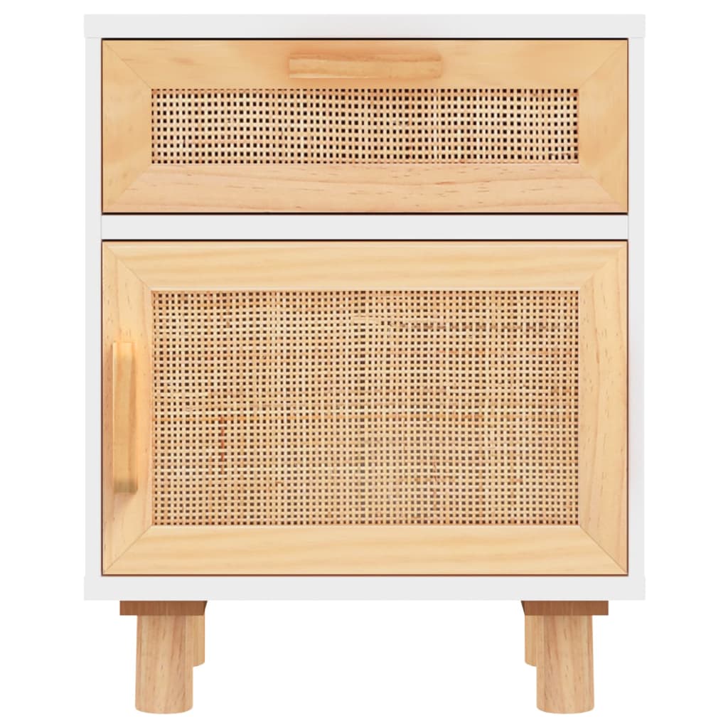 vidaXL Tables de chevet 2 pcs Blanc Bois de pin massif et rotin naturel