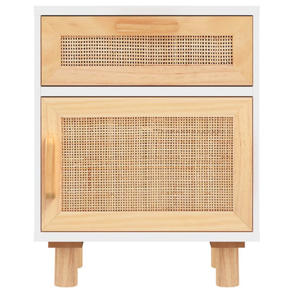 vidaXL Tables de chevet 2 pcs Blanc Bois de pin massif et rotin naturel