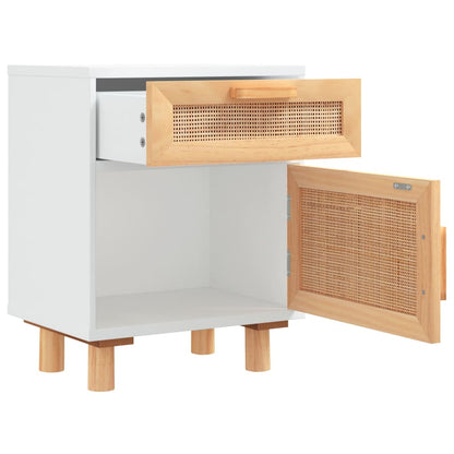vidaXL Tables de chevet 2 pcs Blanc Bois de pin massif et rotin naturel