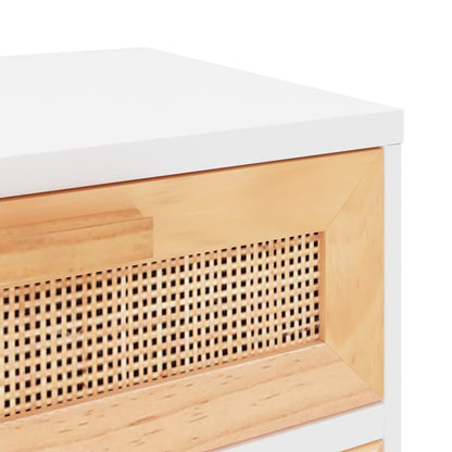 vidaXL Tables de chevet 2 pcs Blanc Bois de pin massif et rotin naturel