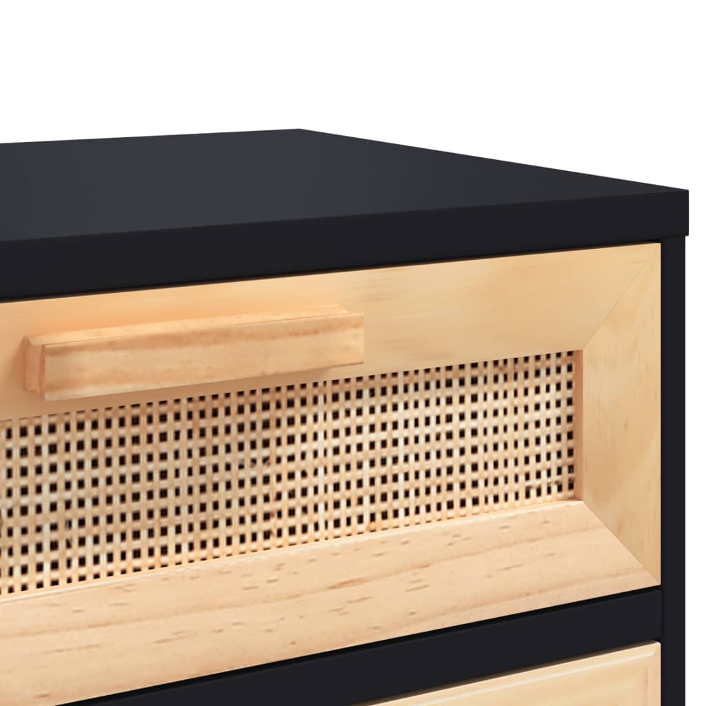 vidaXL Table de chevet Noir Bois de pin massif et rotin naturel