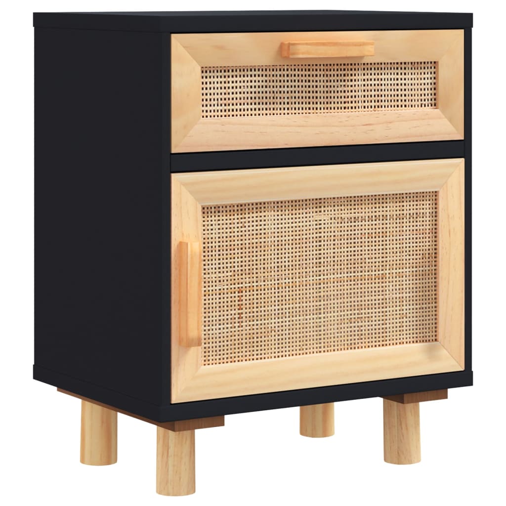 vidaXL Tables de chevet 2 pcs Noir Bois de pin massif et rotin naturel