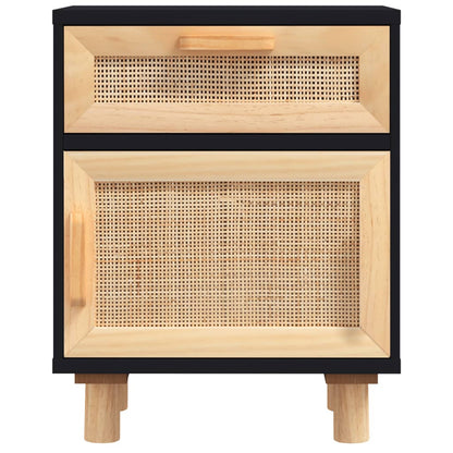 vidaXL Tables de chevet 2 pcs Noir Bois de pin massif et rotin naturel