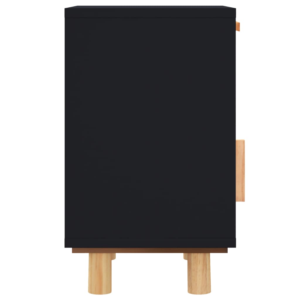 vidaXL Tables de chevet 2 pcs Noir Bois de pin massif et rotin naturel
