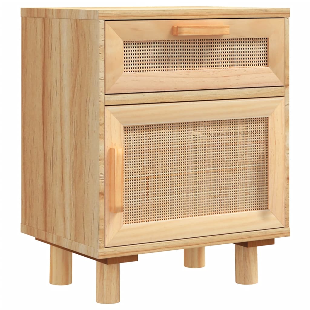 vidaXL Table de chevet marron en pin massif et rotin naturel