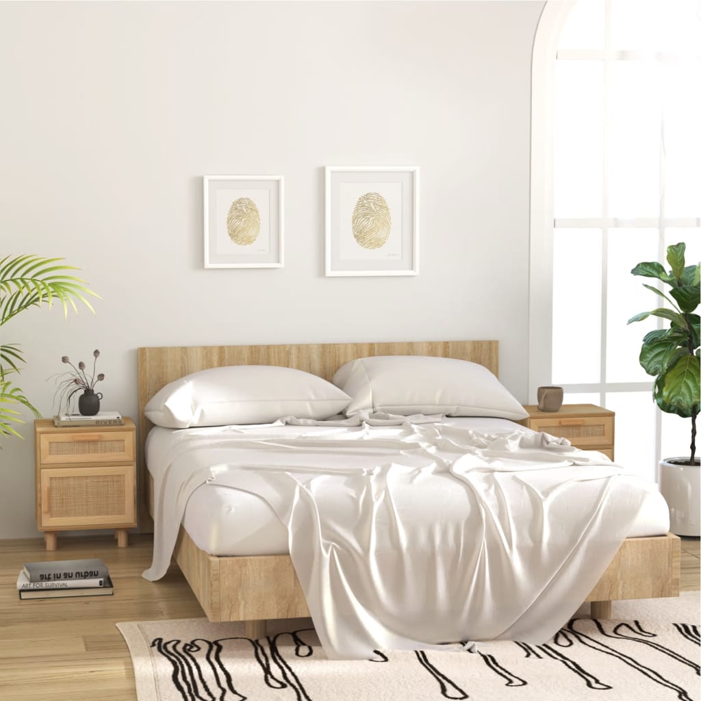 vidaXL Table de chevet marron en pin massif et rotin naturel