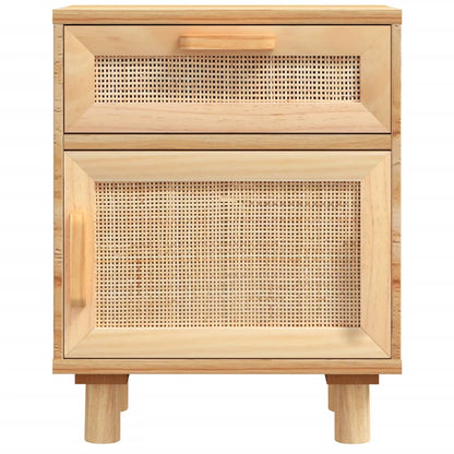 vidaXL Table de chevet marron en pin massif et rotin naturel