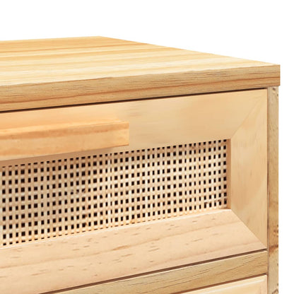 vidaXL Table de chevet marron en pin massif et rotin naturel