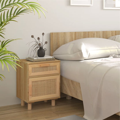 vidaXL Table de chevet marron en pin massif et rotin naturel