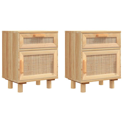 vidaXL Tables de chevet 2 pcs Marron Pin massif et rotin naturel