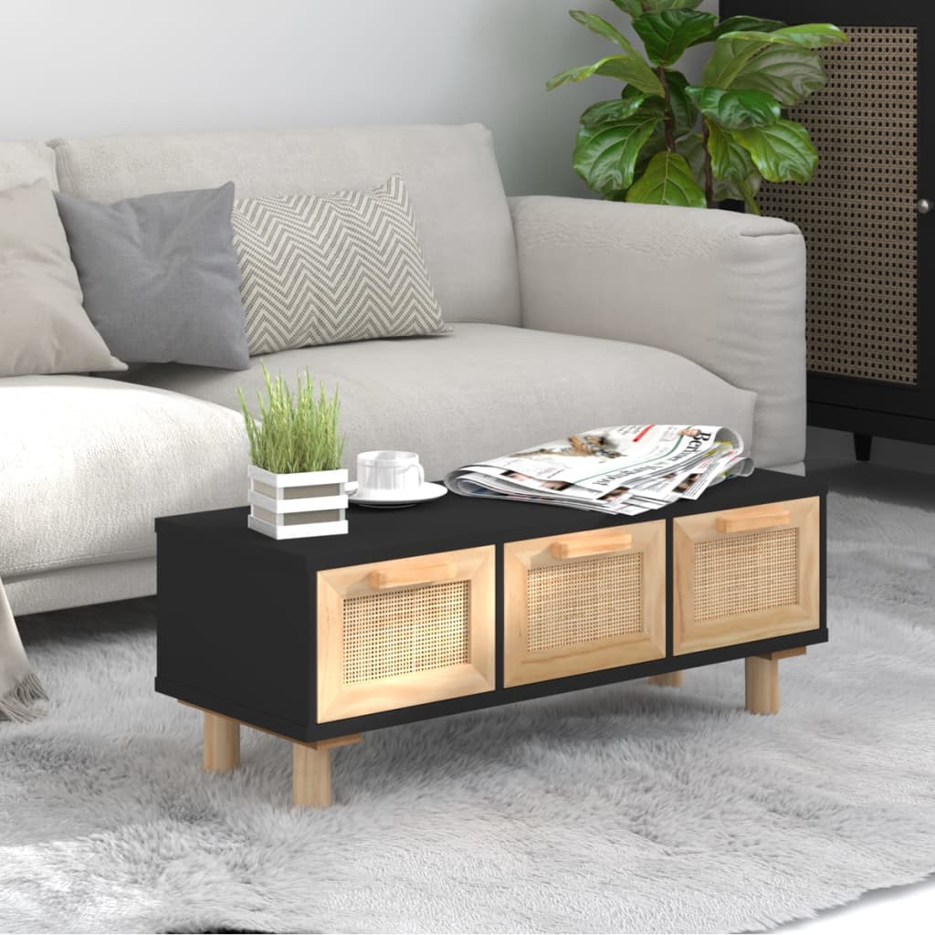 vidaXL Table basse noir 80x40x30 cm bois d'ingénierie et pin massif