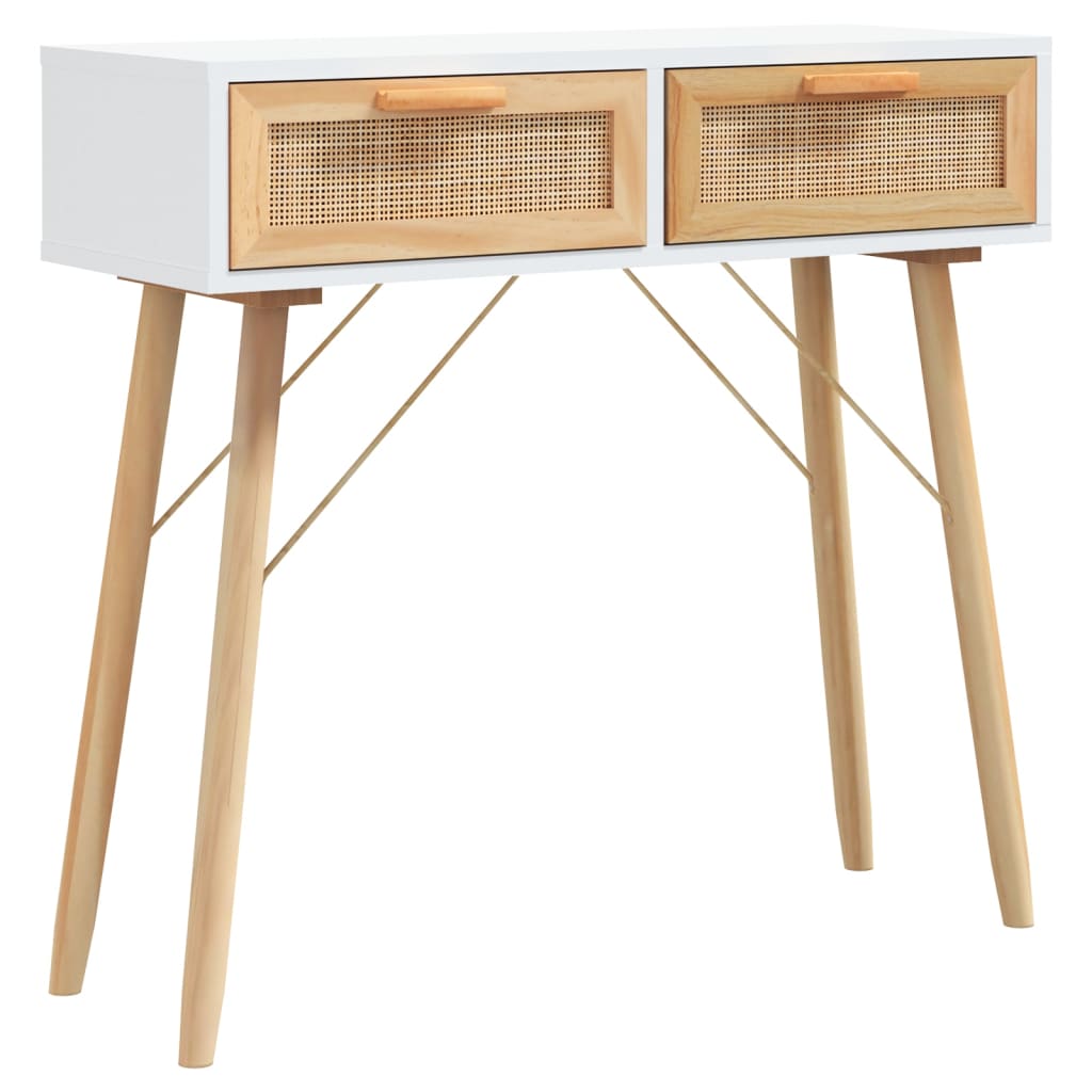 vidaXL Console Blanche 80x30x75 cm Bois de pin massif Rotin naturel