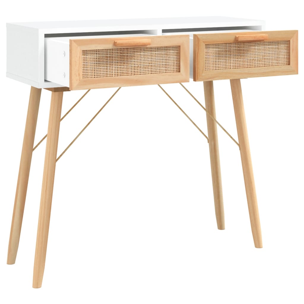 vidaXL Console Blanche 80x30x75 cm Bois de pin massif Rotin naturel
