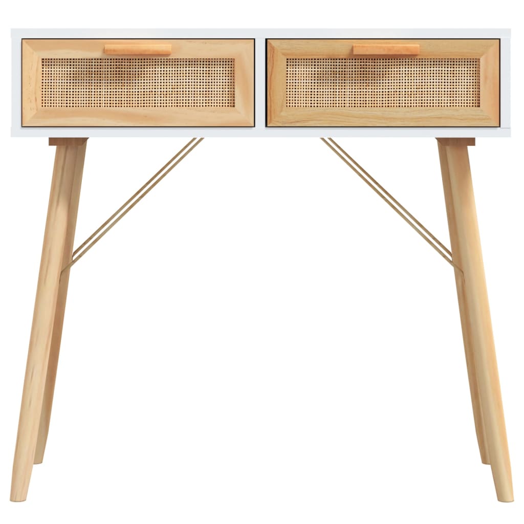 vidaXL Console Blanche 80x30x75 cm Bois de pin massif Rotin naturel