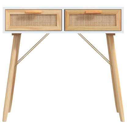 vidaXL Console Blanche 80x30x75 cm Bois de pin massif Rotin naturel
