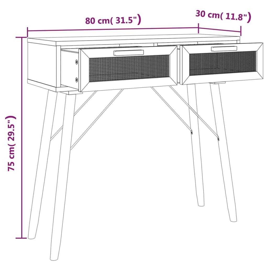 vidaXL Console Blanche 80x30x75 cm Bois de pin massif Rotin naturel