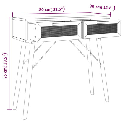 vidaXL Console Blanche 80x30x75 cm Bois de pin massif Rotin naturel