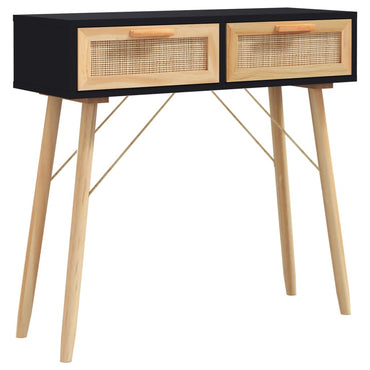 vidaXL Table console Noir 80x30x75 cm Bois de pin massif Rotin naturel