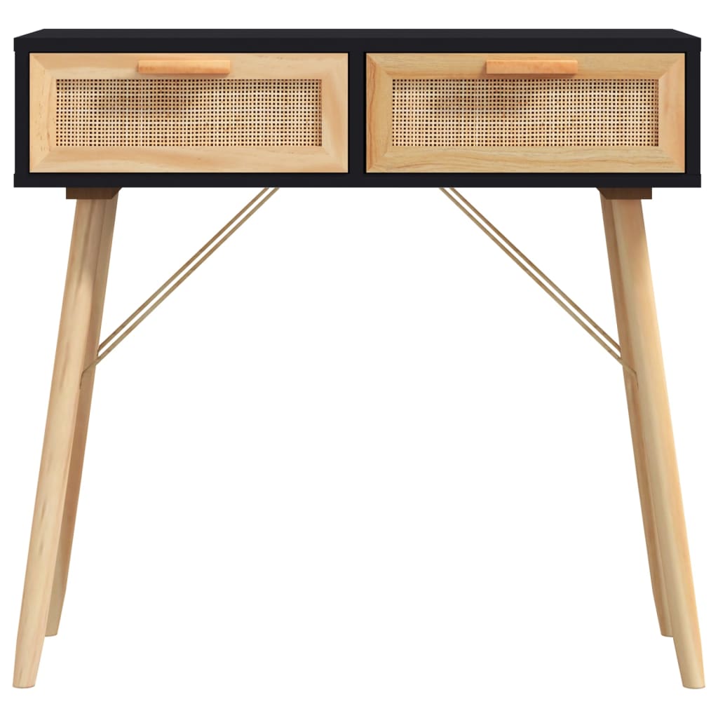 vidaXL Konsolentisch Schwarz 80x30x75cm Massivholz Kiefer Natur-Rattan